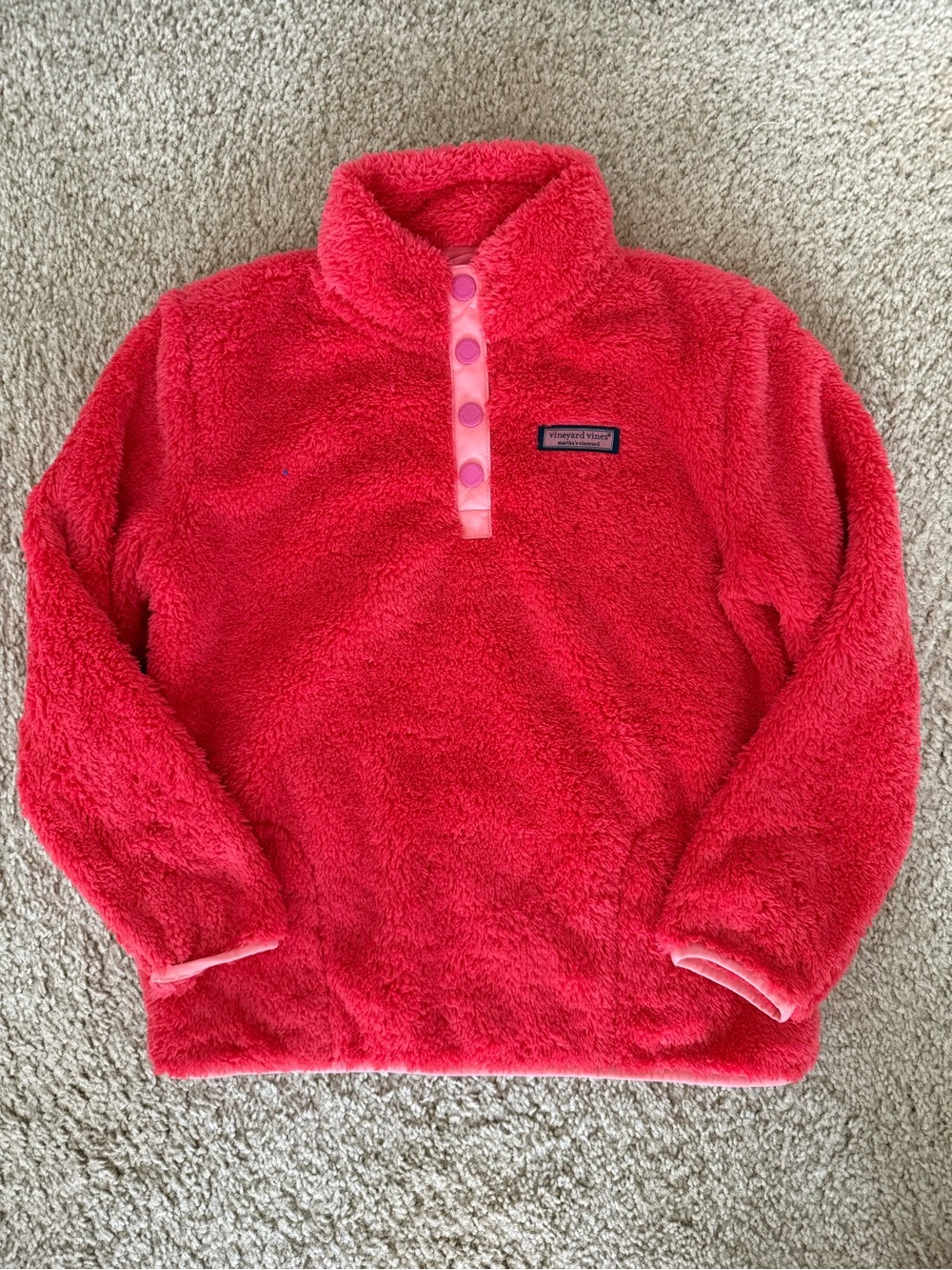 Vineyard Vines Kids Coral-Red Sherpa Snap Pullover